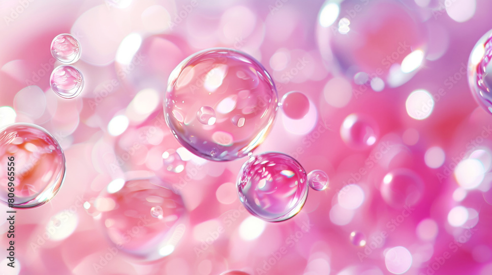 Tranquil image of floating bubbles with a soft pink bokeh background creating a soothing atmosphere. Tranquil image of floating bubbles with a soft pink bokeh background creating a soothing atmosphere.