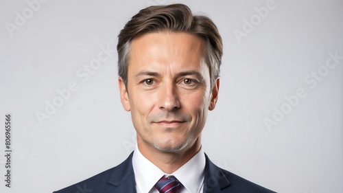 young middleaged businessman studio portrait on plain white background from Generative AI