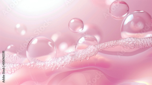 Abstract pink background with floating bubbles and a wave pattern intricately decorated with lace details.