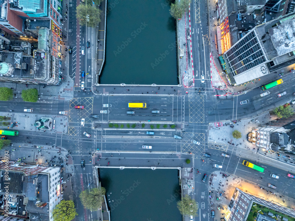 Fototapeta premium Aerial view of O'connel Bridge, Dublin, Ireland