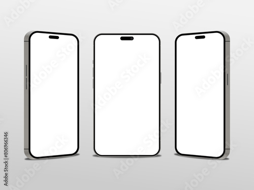 Realistic models iPhone 15 pro front display. Smartphone mockup collection. 3D mobile phone with shadow