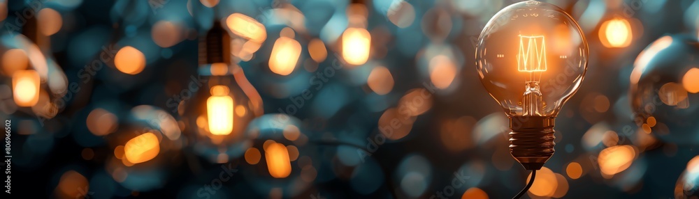Fototapeta premium An incandescent light bulb with a glowing tungsten filament