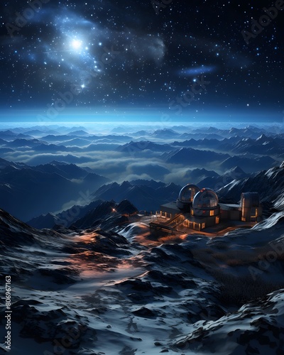 Astronomical observatory on planet surface. 3d render illustration