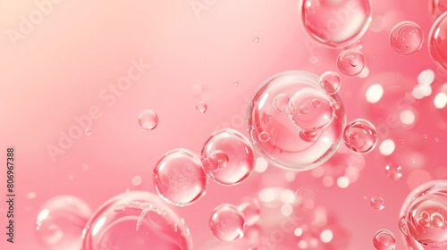Vibrant pink background featuring floating transparent bubbles of various sizes with light reflections.
