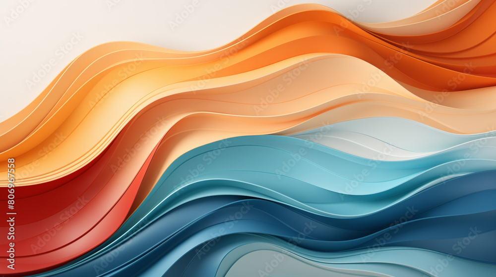 3D render of a colorful abstract background with waves and curves using an orange, blue, and red palette.
