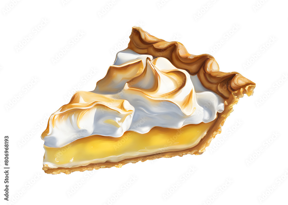 Watercolor and painting a piece of delicious lemon meringue pie Watercolor and painting a piece of delicious lemon meringue pie