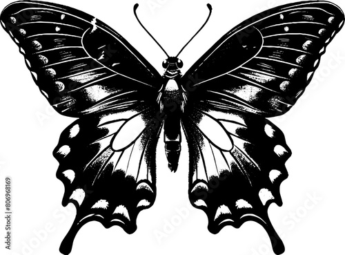 Butterfly grunge gothic tattoo icon, y2k aesthetic, vector 90s vintage glam, black and white urban print. Monochrome vintage photocopy effect. Vector illustration for grunge punk surreal poster