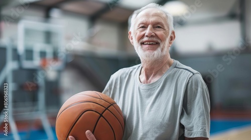 smiling senior man playing basketball in the gym active lifestyle portrait digital photography