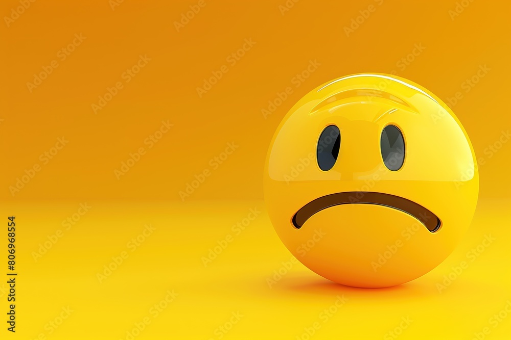 Sad emoticon isolated on orange background. 3d rendered, Ai Generated Sad emoticon isolated on orange background. 3d rendered, Ai Generated