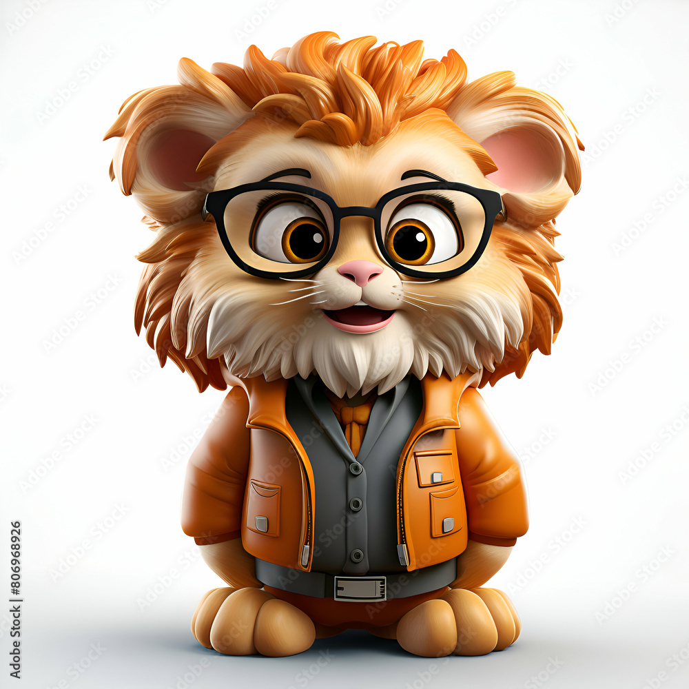 3d rendered illustration of a little lion dog cartoon character with glasses