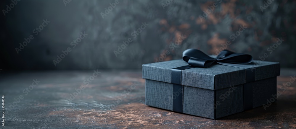 Fototapeta premium Elegant black gift box in masculine style. Wide banner with copy space. Father's Day, gift for him