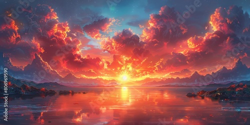 sunrise in the mountains，Mystical Sunrise in the Mountains - Enchanting 4K HD Digital Art Wallpaper © Da