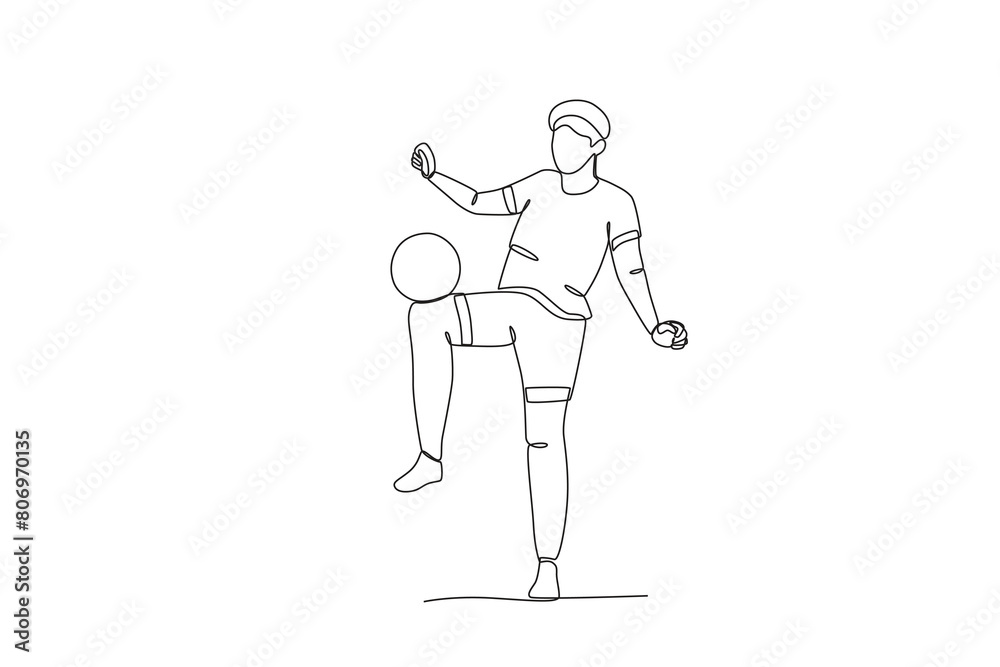 One continuous line drawing of young Football players are juggling the ball. Football freestyle sport concept. Single line draw design vector illustration
One continuous line drawing of young Football players are juggling the ball. Football freestyle sport concept. Single line draw design vector illustration