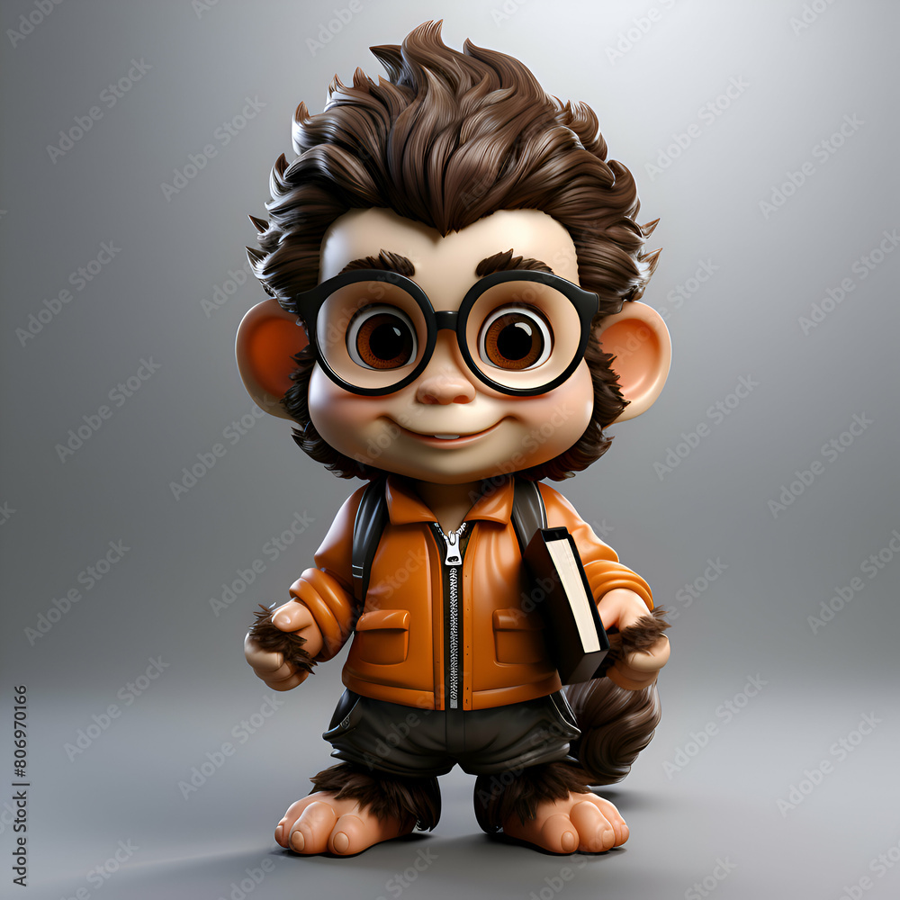 3D Render of Little Boy with brown jacket and eyeglasses