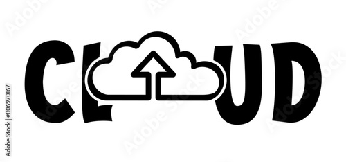 Cartoon drawing of cloud vibes. Cloud service icon or pictogram. Backup, upload cloud, computing concept. Upload data, network,  server logo. For web internet. Line pattern. Access granted