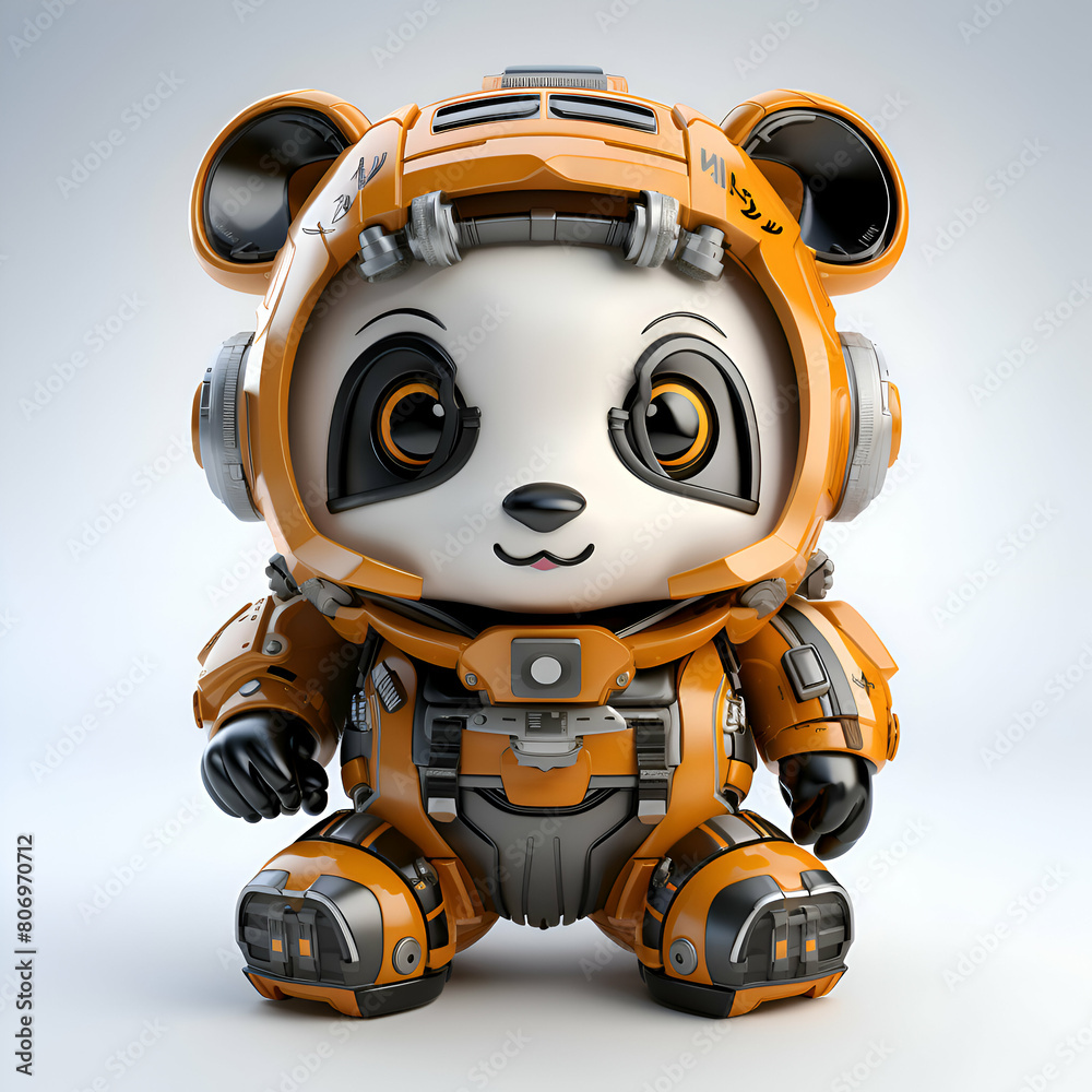 3D rendering of a cute panda in an orange suit. 3D rendering of a cute panda in an orange suit.