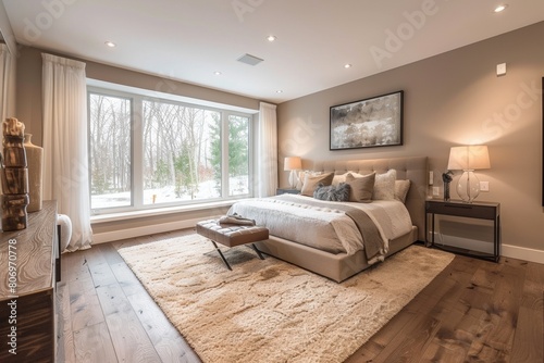 A luxurious bedroom with modern furnishings and elegant decor  offering a cozy retreat.