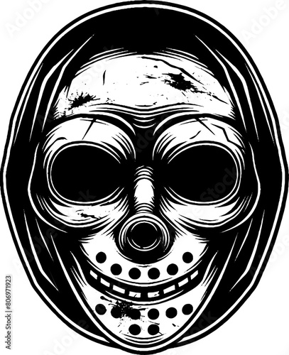 Cringe mask gothic tattoo icon, y2k aesthetic, vector 90s vintage glam, black and white urban print. Monochrome vintage photocopy effect. Vector illustration for grunge punk surreal poster