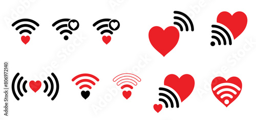 Cartoon date heart wi-fi signal. Love connection icon. Wifi hotspot signal connect logo. Internet, wireless network sign. Valentine's, valentines Day. Valentine heart beat wave. Online digital dating.