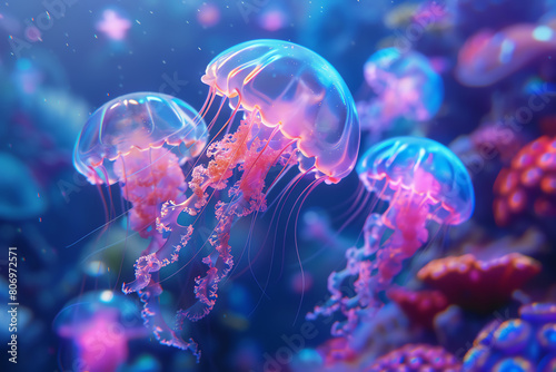 a surreal underwater world where vibrant
