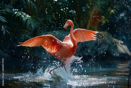 Vibrant flamingo gracefully dancing the cha-cha with elegance and flair. photo
