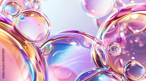 abstract holographic liquid bubbles glossy 3d shapes isolated on white background digital art photo