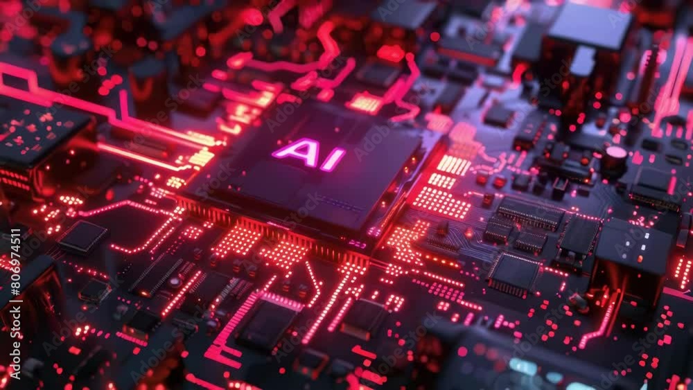A computer chip with the letters AI on it. The chip is red and glowing. Futuristic and technological feel to it A computer chip with the letters AI on it. The chip is red and glowing. Futuristic and technological feel to it