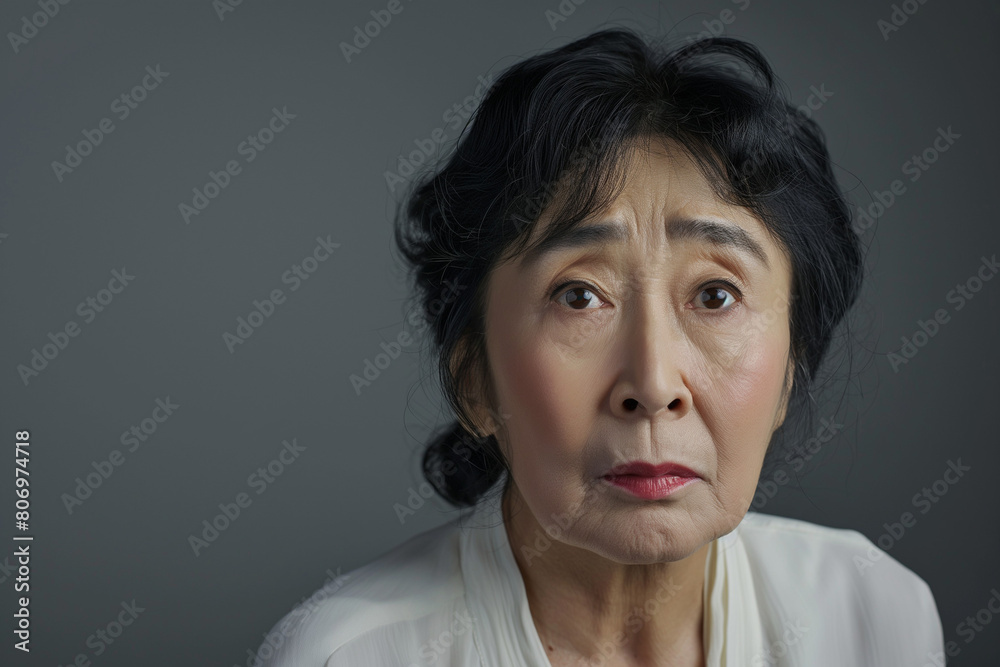 Old lady with sad expression with hands on face Old lady with sad expression with hands on face