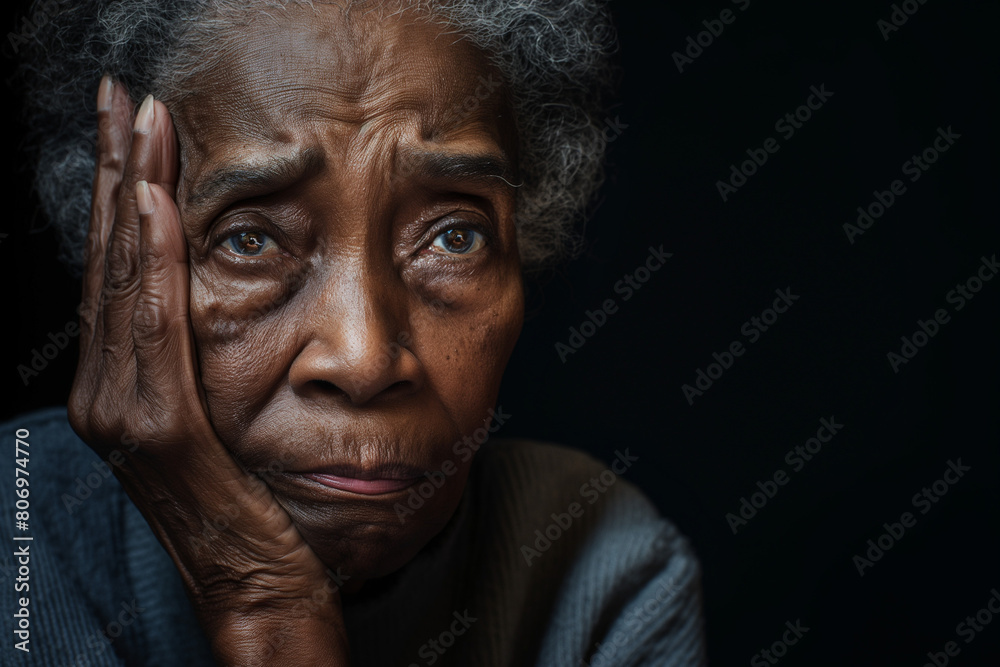 Old lady with sad expression with hands on face Old lady with sad expression with hands on face