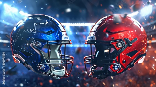 american football helmets challenge match banner with hud overlay sports poster photo