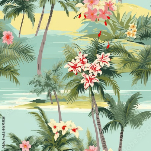 Seamless Pattern with Whimsical Palm Leaves