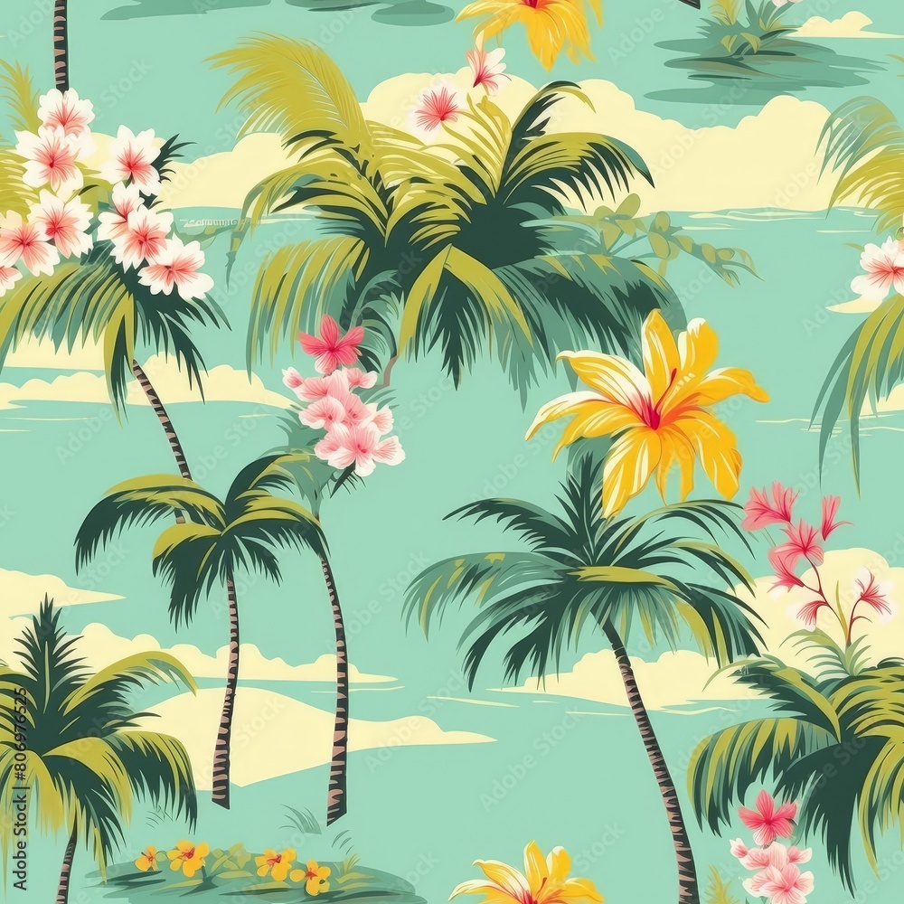 Seamless Pattern with Serene Palm Trees
