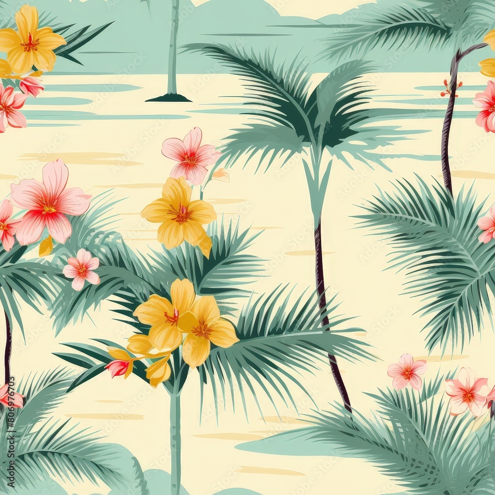 Seamless Pattern with Vibrant Palm Trees