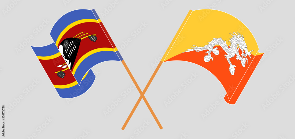 Crossed and waving flags of Eswatini and Bhutan