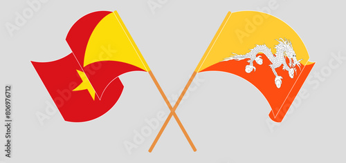 Crossed and waving flags of Tigray and Bhutan