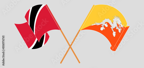 Crossed and waving flags of Trinidad and Tobago and Bhutan