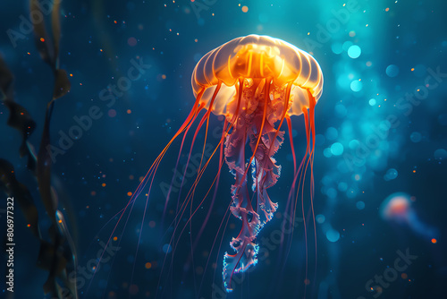 Capture the majestic presence of a luminescent jellyfish