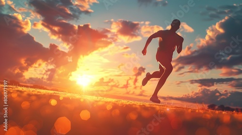 runner silhouette, sprinting against the backdrop of a stunning sunset