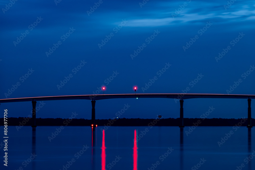 Solomons, Maryland USA The Governor Thomas Johnson Bridge over the Patuxent River at night.