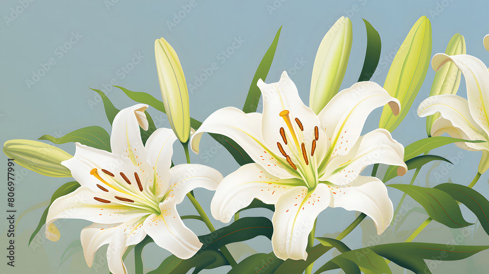 Fototapeta premium Digital hand drawn lily flowers patterns abstract graphic poster background