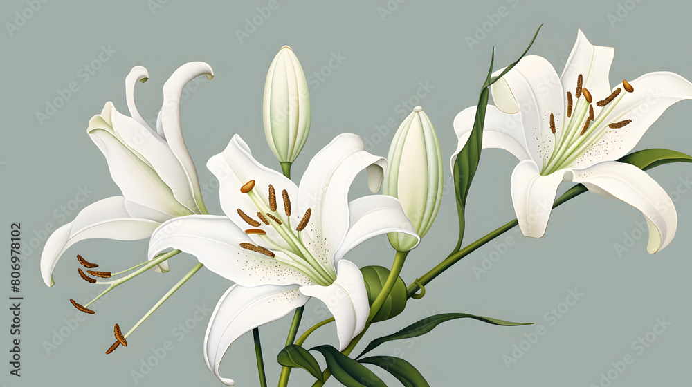 Fototapeta premium Digital hand drawn lily flowers patterns abstract graphic poster background