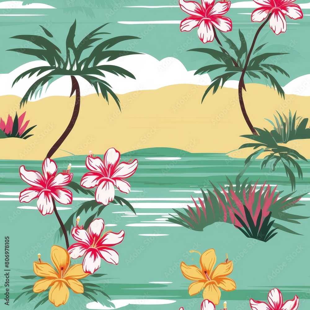 Seamless Pattern with Rows of Palm Trees