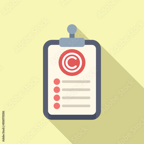 Clipboard copyright points icon flat vector. Online protection. Official business law