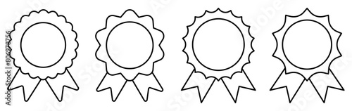 Rosette line icon set. Linear award ribbon badge collection. Medal symbol group. Vector illustration isolated on white. © Віталій Баріда