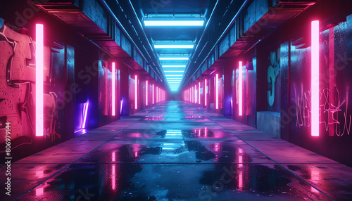 Craft a futuristic scene where unexpected camera angles reveal a dystopian world filled with neon graffiti and flickering lights Showcase the intricate details of the decaying city