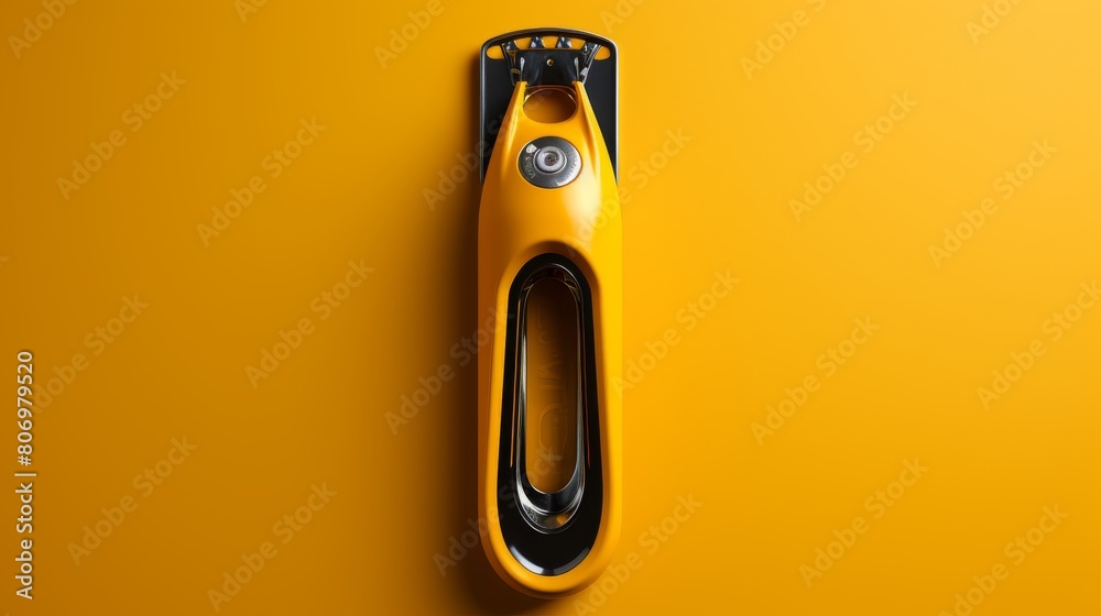 A vibrant yellow scissors stands out against a matching yellow background A vibrant yellow scissors stands out against a matching yellow background
