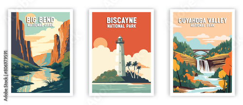 Big Bend, Biscayne, Cuyahoga Valley Illustration Art. Travel Poster Wall Art. Minimalist Vector art photo