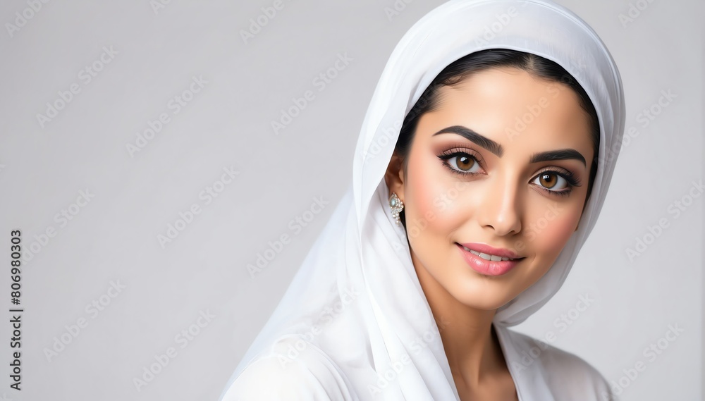 attractive beautiful arab female model studio portrait on plain white background from Generative AI attractive beautiful arab female model studio portrait on plain white background from Generative AI