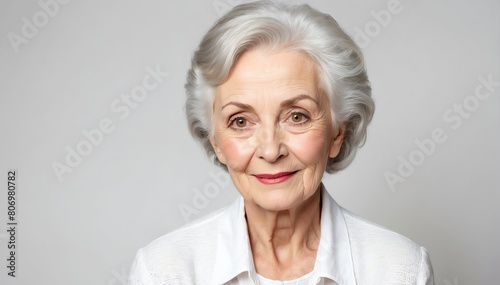 attractive beautiful elderly female model studio portrait on plain white background from Generative AI