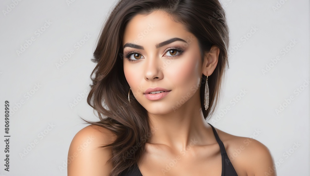 attractive beautiful hispanic female model studio portrait on plain white background from Generative AI
